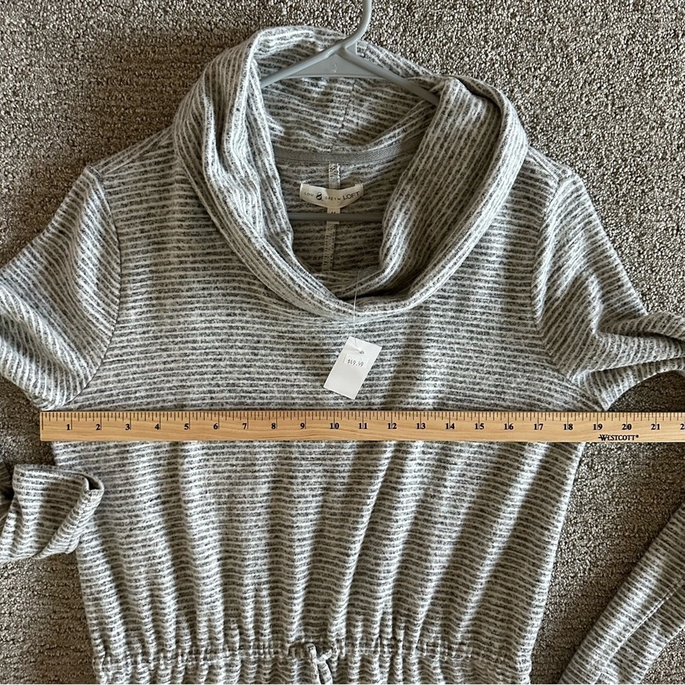 LOFT Lou & Grey Cowl Neck Drawstring Waist Long Sleeve Dress SZ M in Grey - Picture 6 of 9